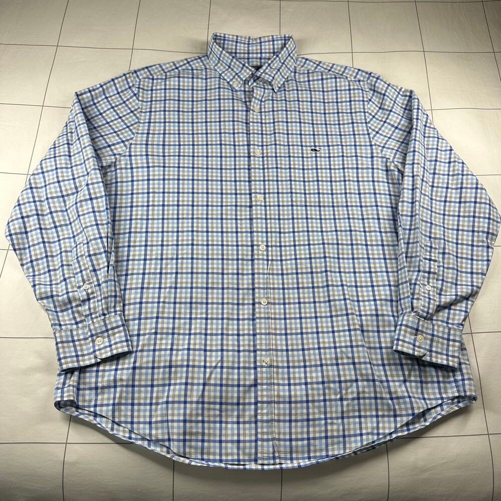 Vineyard Vines Shirt Mens Large Blue Classic Fit Tucker Button Down Check Plaid